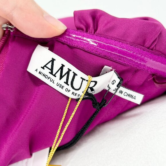 NWT Amur Tilly Off-Shoulder Pleated Skirt Mini Dress in Purple Sangria - Picture 6 of 8